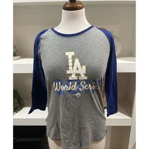 LA‎ Dodgers 2017 World Series 3/4 Sleeve Shirt Womens Medium Gray Baseball New